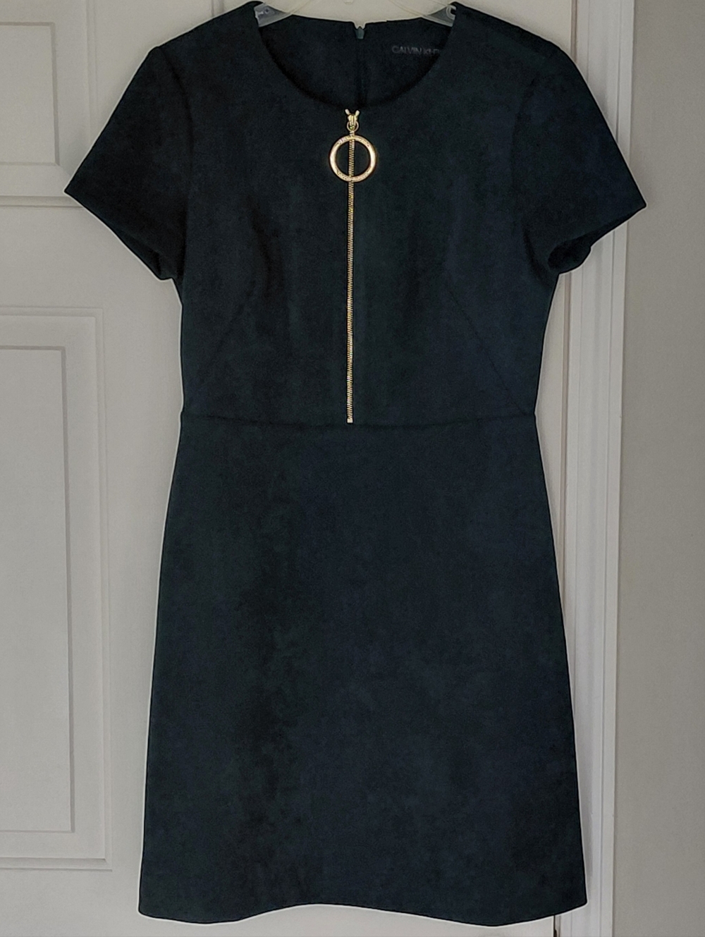 Calvin Klein Dark Green Midi Faux Suede Classic Short Sleeve Dress Size 6.